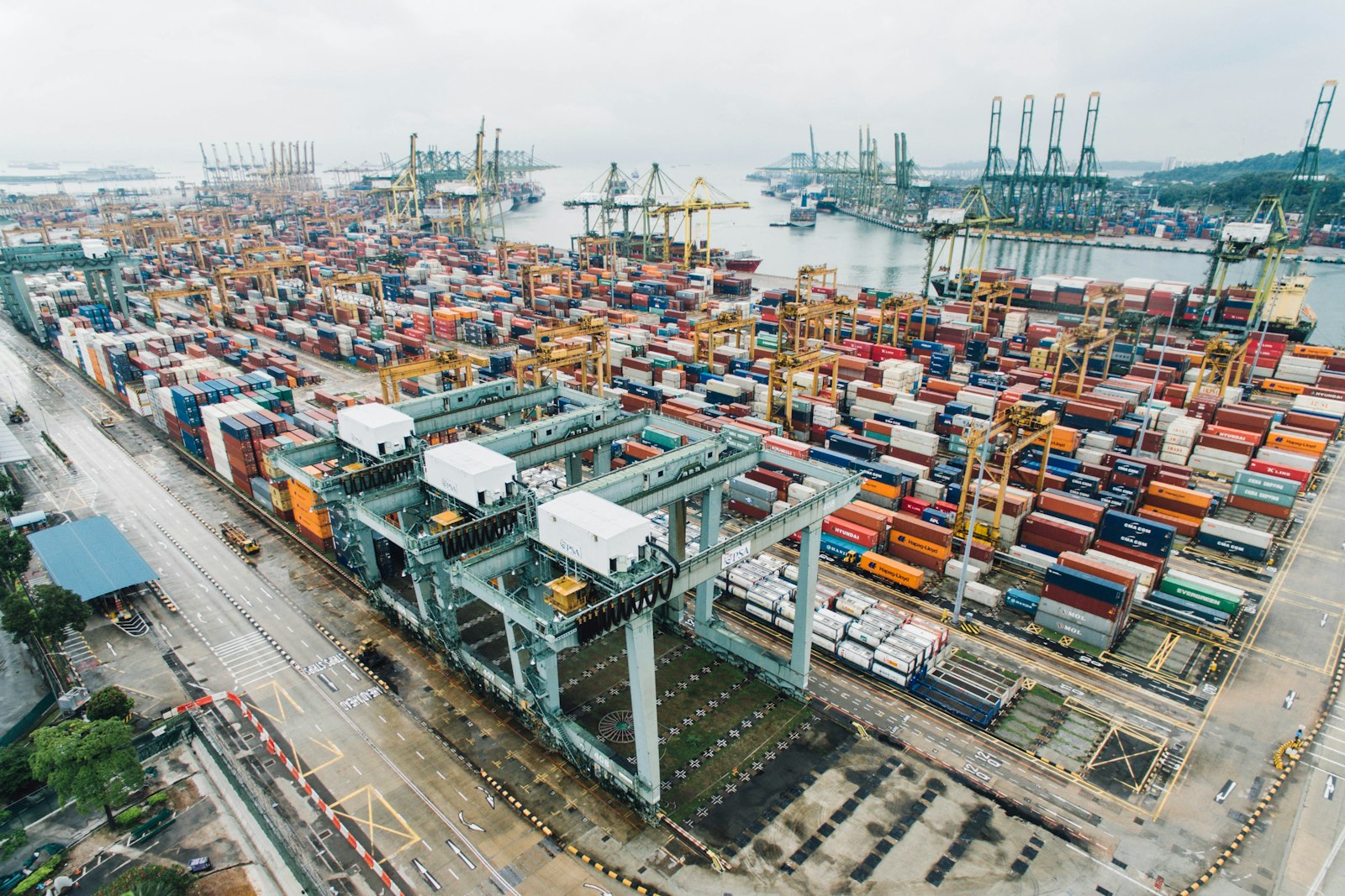 Container chassis staged at a drayage yard